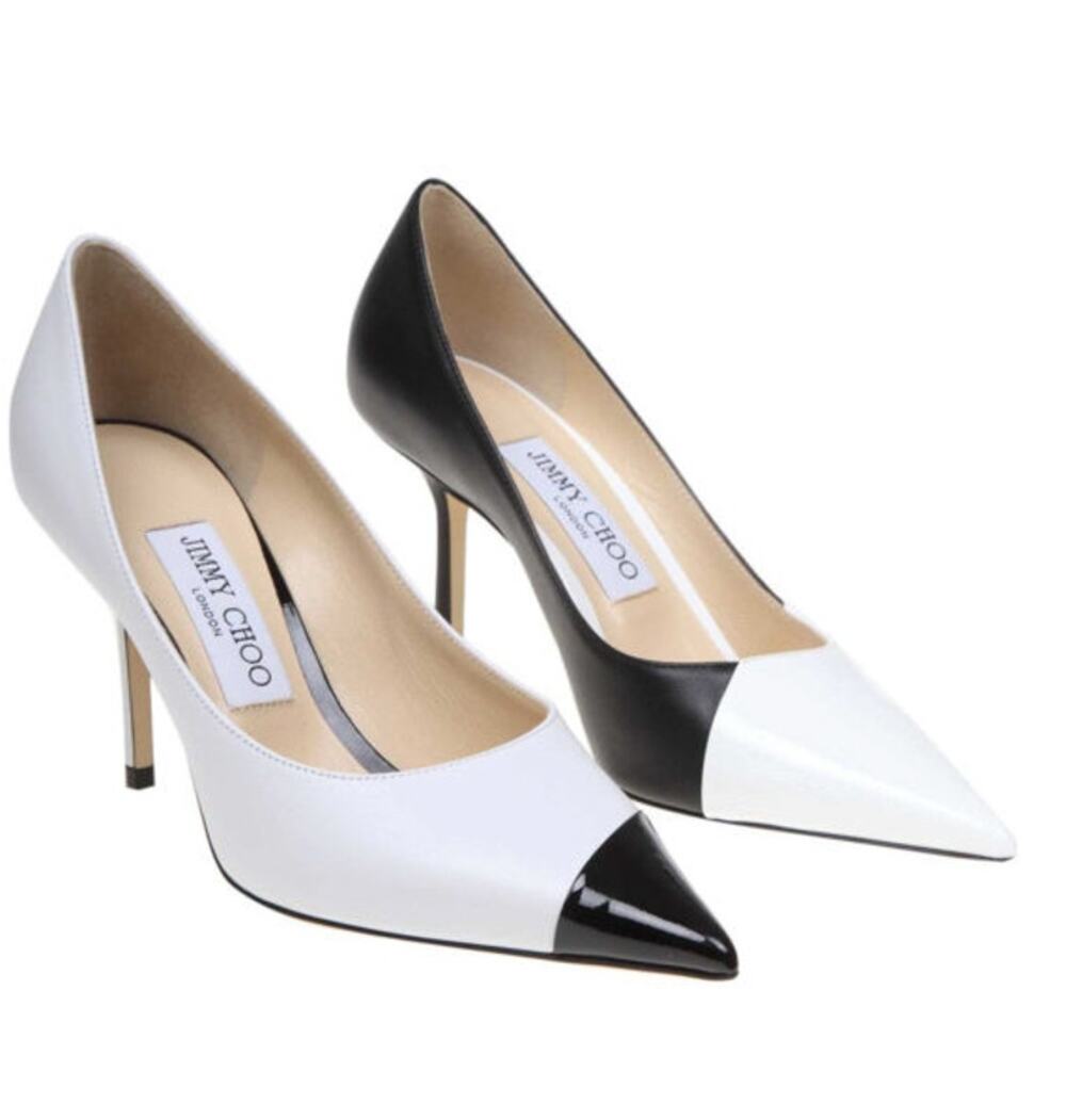 JIMMY CHOO Love 85 Asymmetric Pumps White Black Pointed Toe Women's 40.5/US 10.5